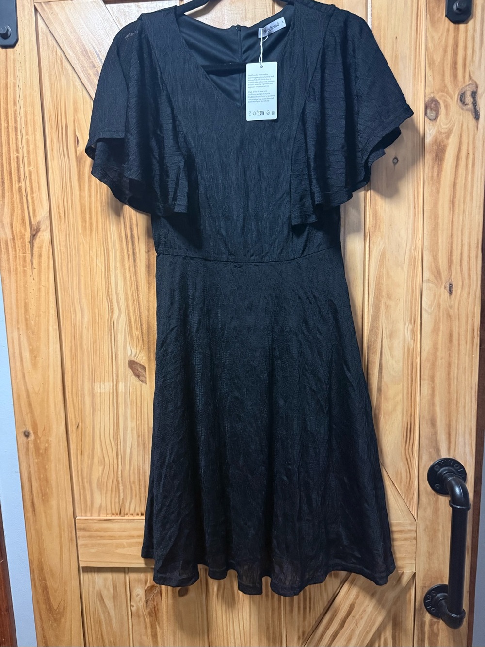 Women's Black Midi Dress with Flutter Sleeves